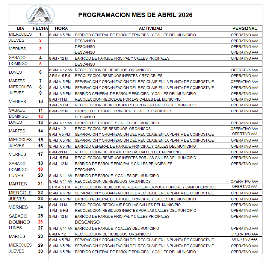Comunicado calendario de actividades 2025