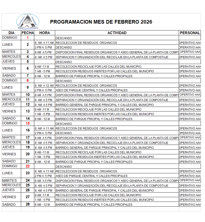 Comunicado calendario de actividades 2025